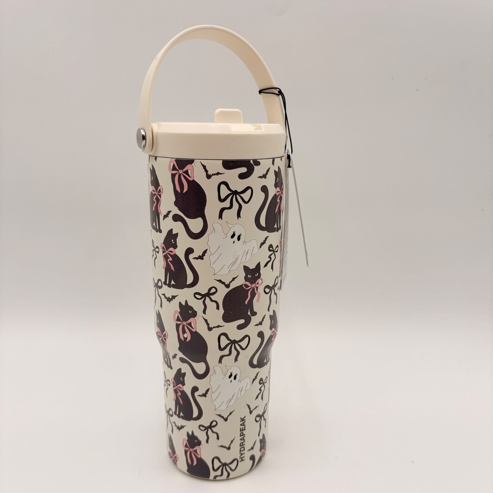 Hydrapeak 32oz Nomad Tumbler Halloween Black Cat Ghost Pink Bow Artisan New